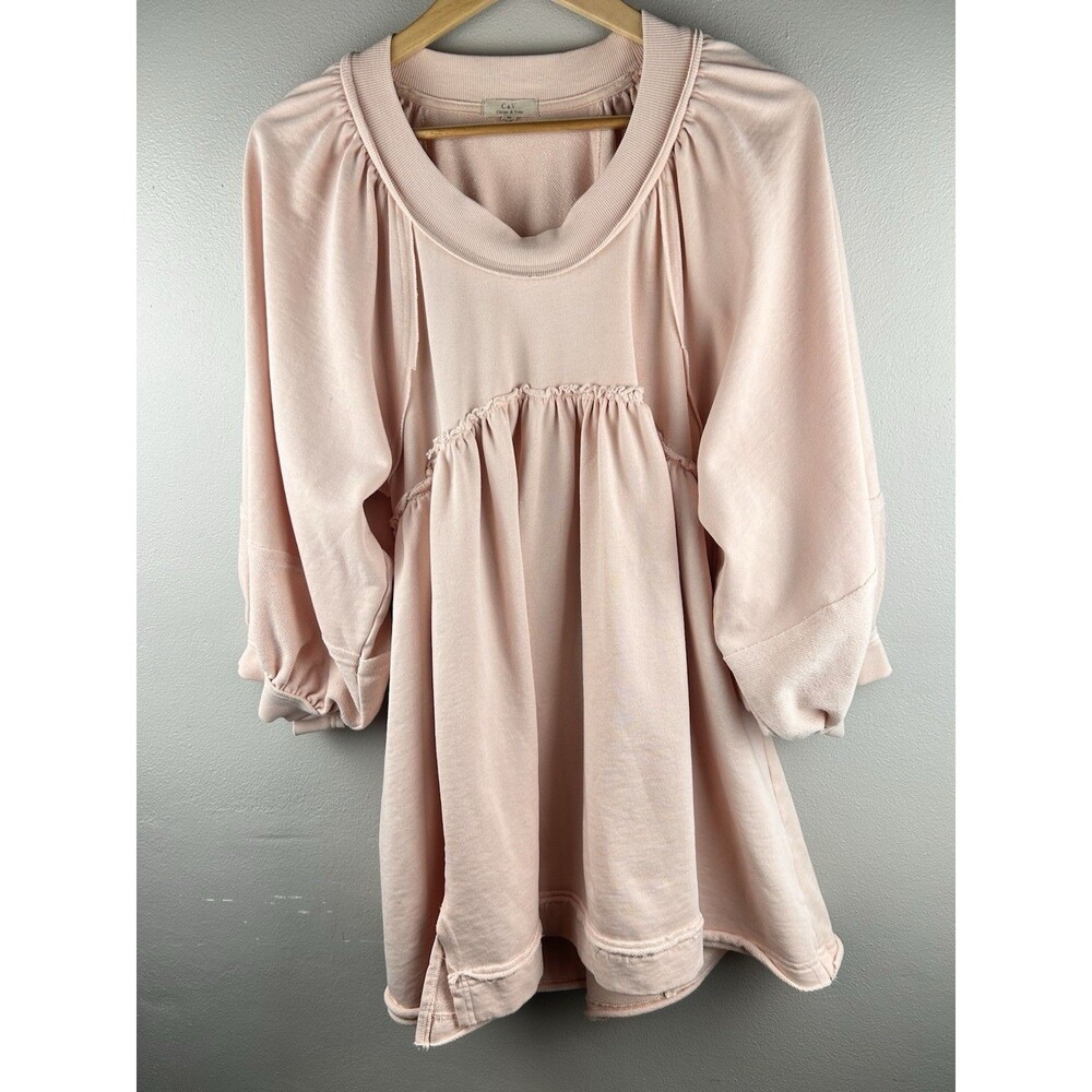 Chelsea & violet Frayed Seam French Terry Babydoll Dress In Blush medium